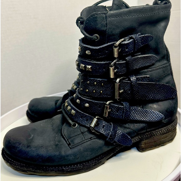 A.S.98 Shoes - AS98 Studded Belted Zipper Boots Leather